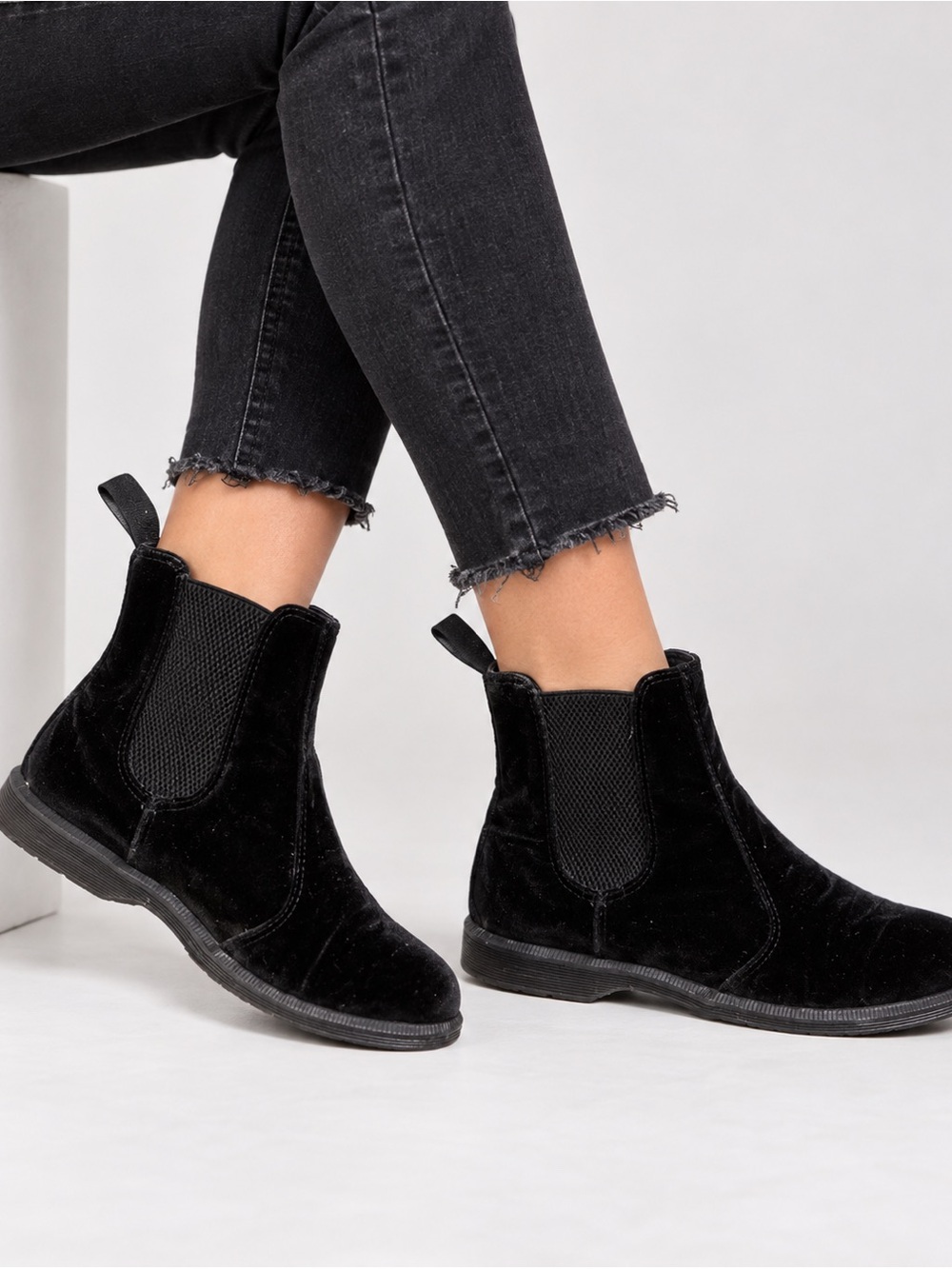 Dr. Martens Black Velvet Chelsea Ankle Booties